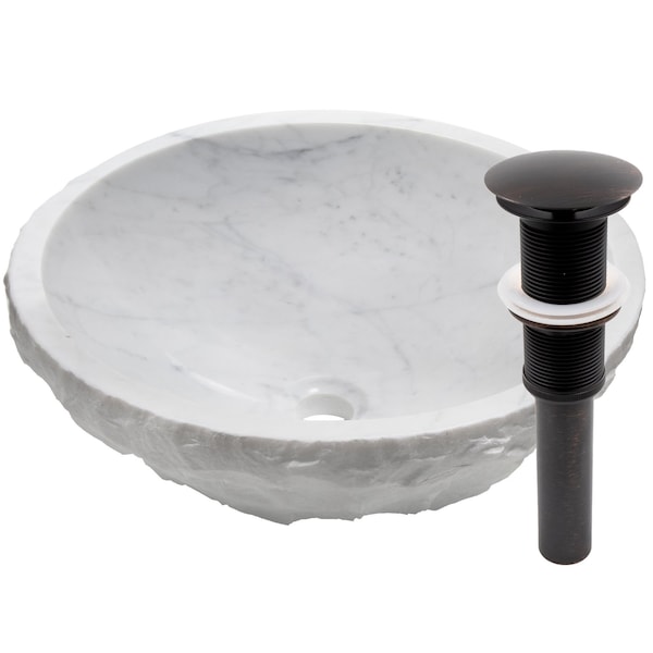 Novatto Natural Carrera Marble Stone Vessel Sink with Oil Rubbed Bronze Drain and Sealer NOSV-CWNORB - main